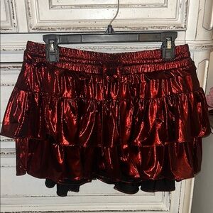 Metallic Red Ruffled Skirt
